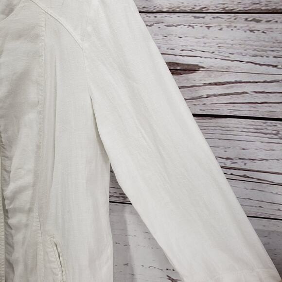 Chico's White 100%Linen Full Zip Front Pockets Long Sleeve Jacket Size 0 - Picture 5 of 13